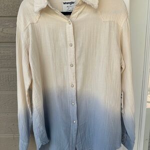 Wrangler Cream and Blue Ombre Button Down Shirt